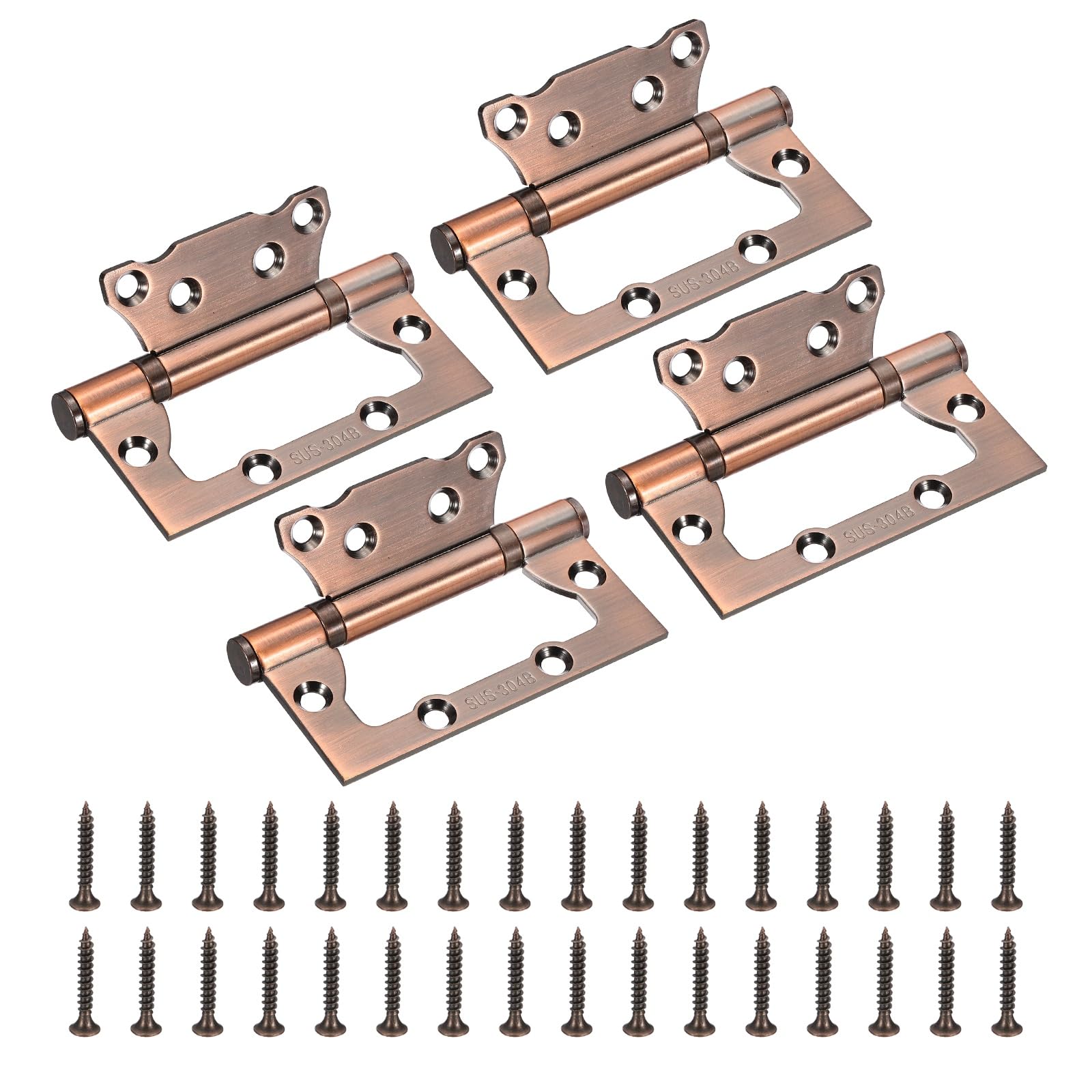 sourcing map 4Pcs Non Mortise Door Hinges, 4" x 2" 304 Stainless Steel Hinges with Mounting Screws, Ball Bearing Door Hinges for Interior and Exterior Doors, Wood and Metal Doors, Copper