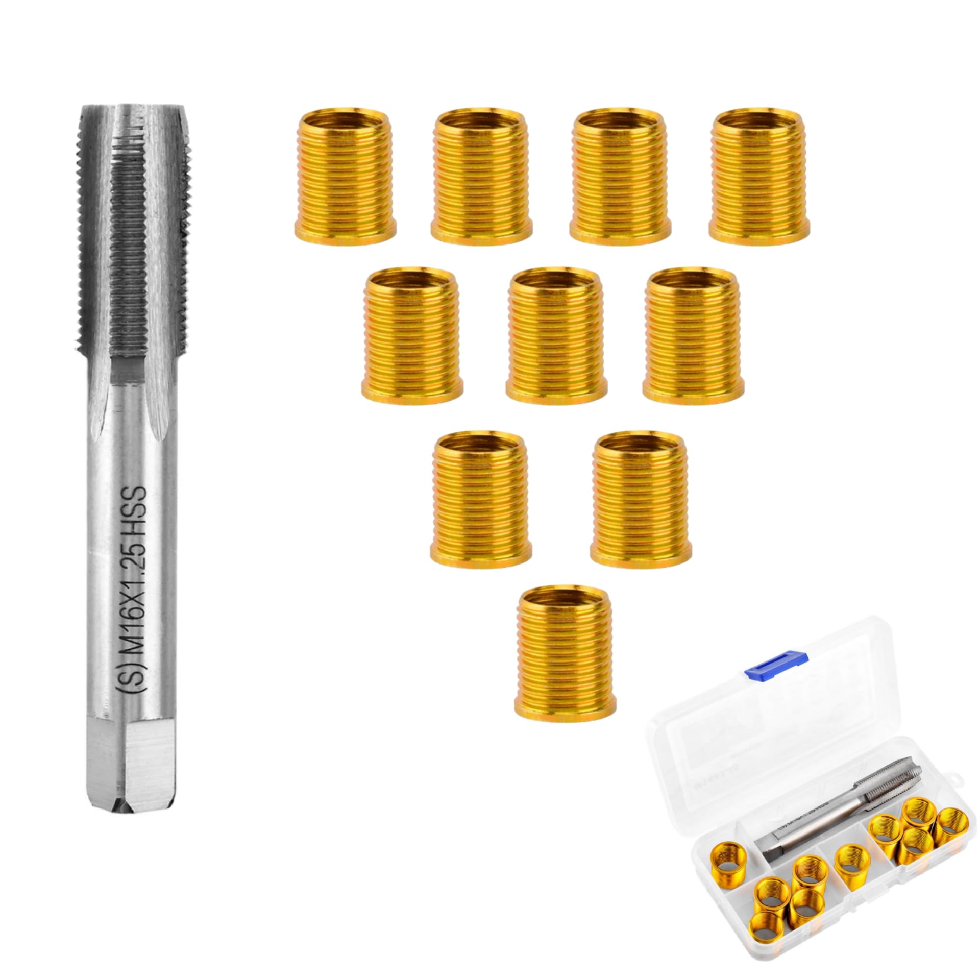 HerFarCai Spark Plug Thread Repair Kit M14x1.25 | High Speed Steel Tap Spark Plug with M14x1.25 Inserts and M16x1.25 Tap | Thread Repair Tool for