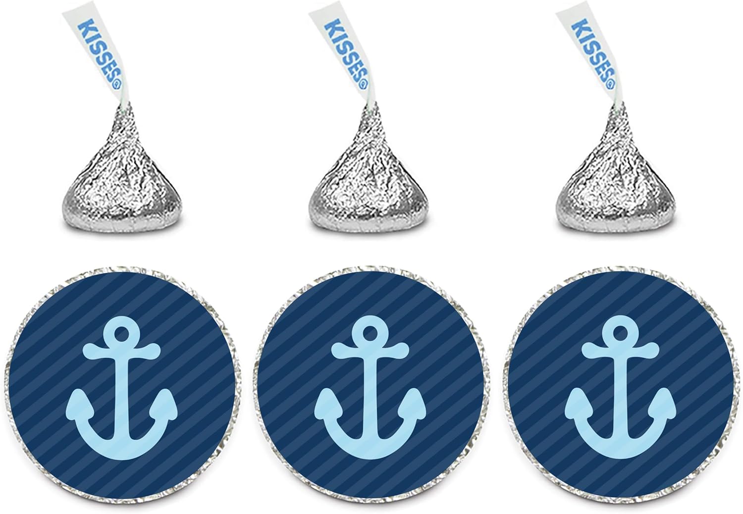 Andaz Press Chocolate Drop Labels Stickers Single, Baby Shower, Boy Nautical Anchor, 216-Pack, for Kisses Party Favors, Gifts, Decorations, Birthday