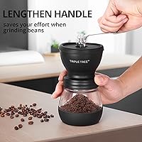 Vista 5 de Manual Coffee Grinder with Ceramic Burrs and Lengthen Stainless Steel Handle, Hand Coffee Mill with 2 Glass Jars(11oz each), Brush and Tablespoon
