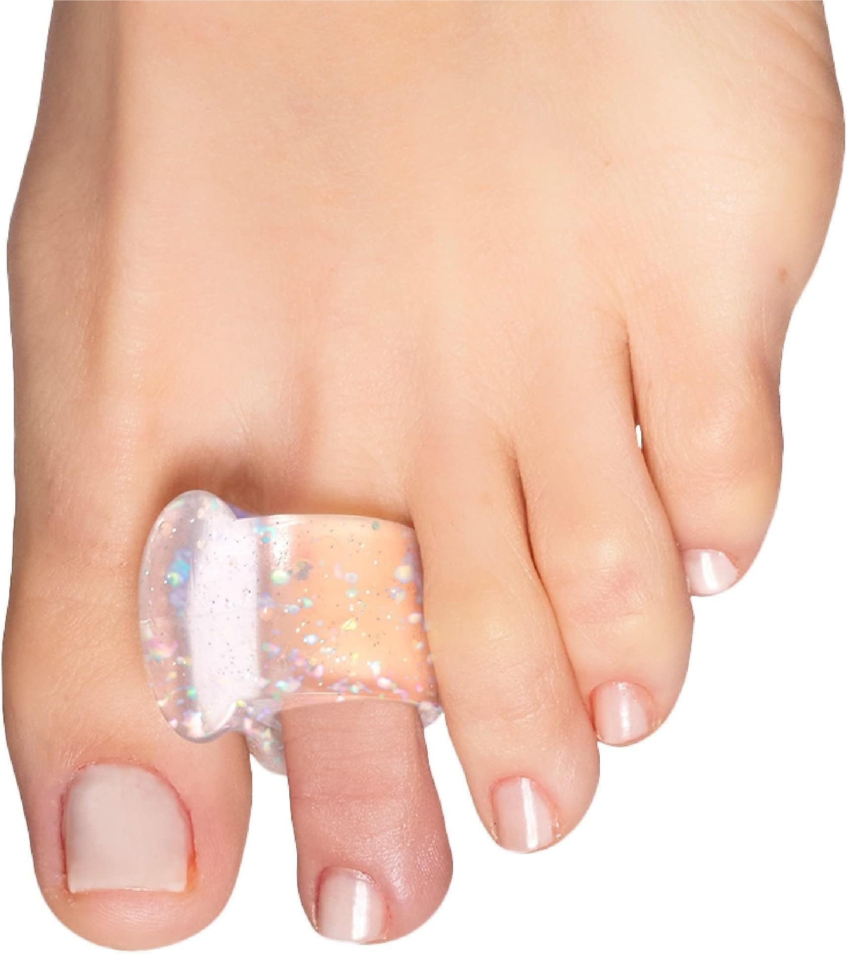 Gel Toe Separators for Overlapping Toes, Bunions, Big Toe Alignment, Corrector and Spacer - 4 Pack (Glitter)