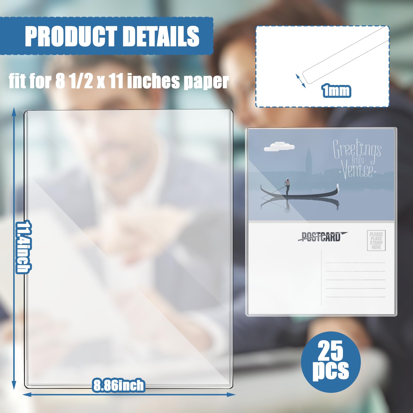 25 protectores rígidos de impresión de 8 1/2 x 11 pulgadas, protectores de hojas de papel de plástico, fundas de papel duro, cargadores superiores rígidos, soporte de documentos, protector de