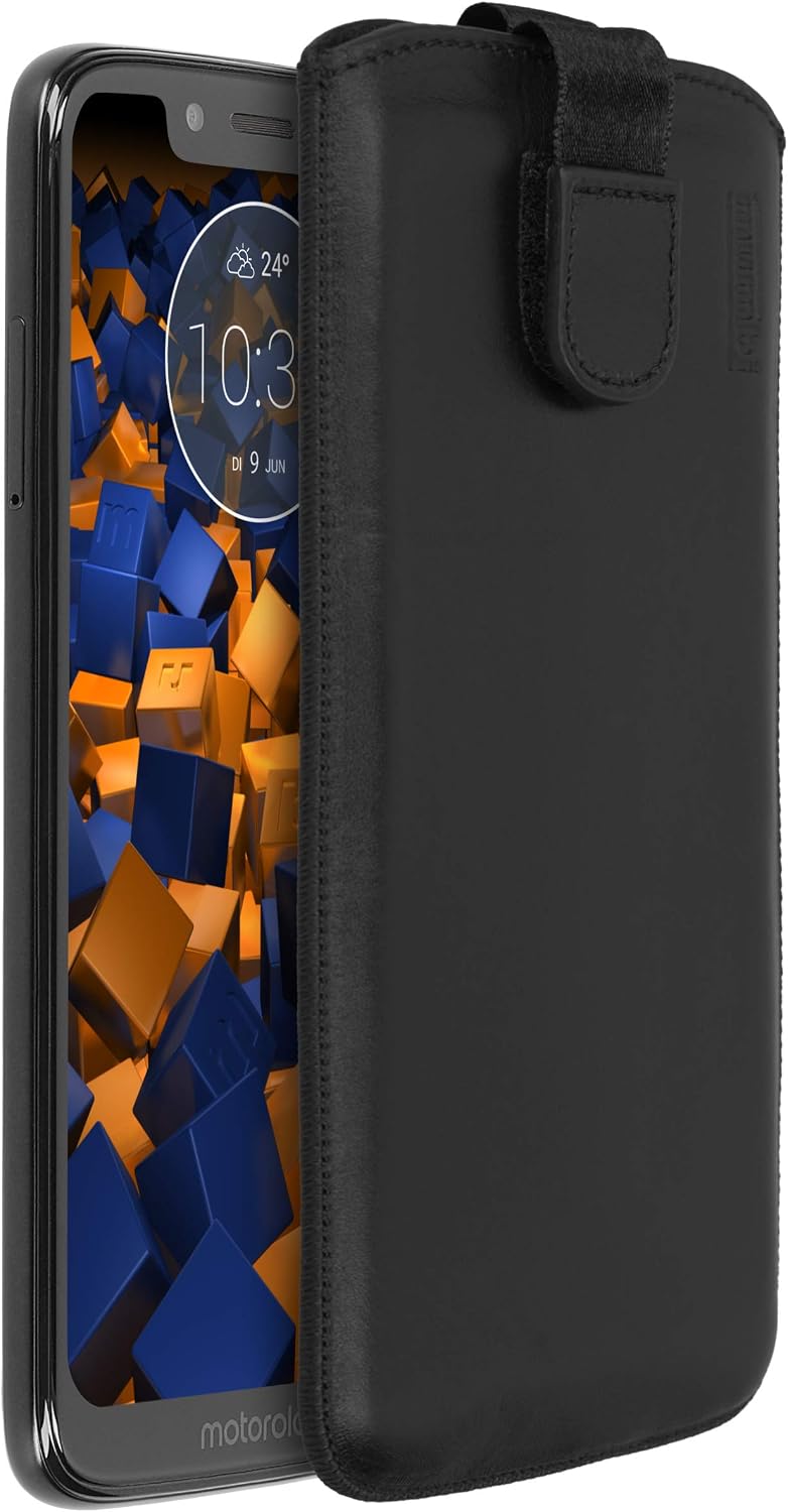mumbi Genuine Leather Case Compatible with Motorola Moto G7 Play Black