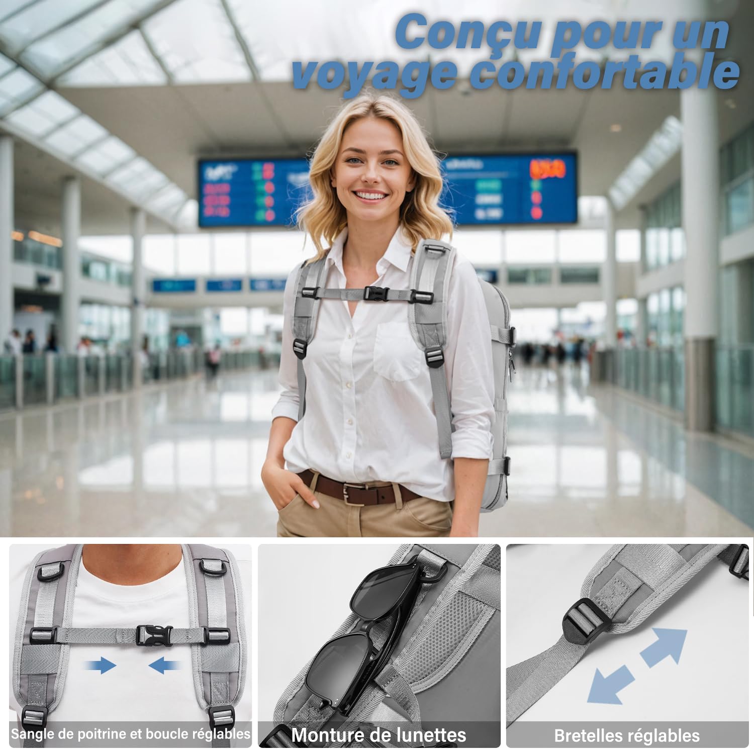 COOLIFE Bagages Cabine 40x20x25 pour Ryanair Sac de Voyage, Sac a Dos Voyage Cabine Avion Bagage à Main Femme Homme 20L sous Siege Bagage Sac De Voyage pour Ordinateur Portable 13.3''