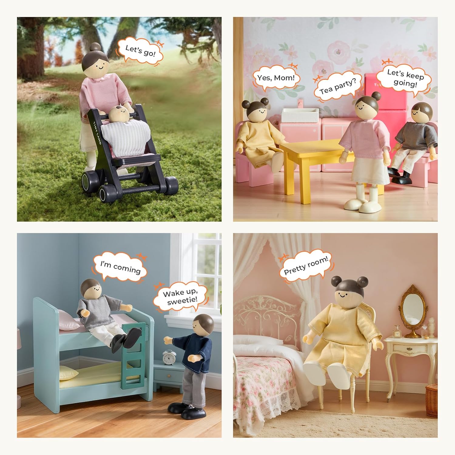 Tiny Land Wooden Dollhouse, Wooden Dollhouse People Set