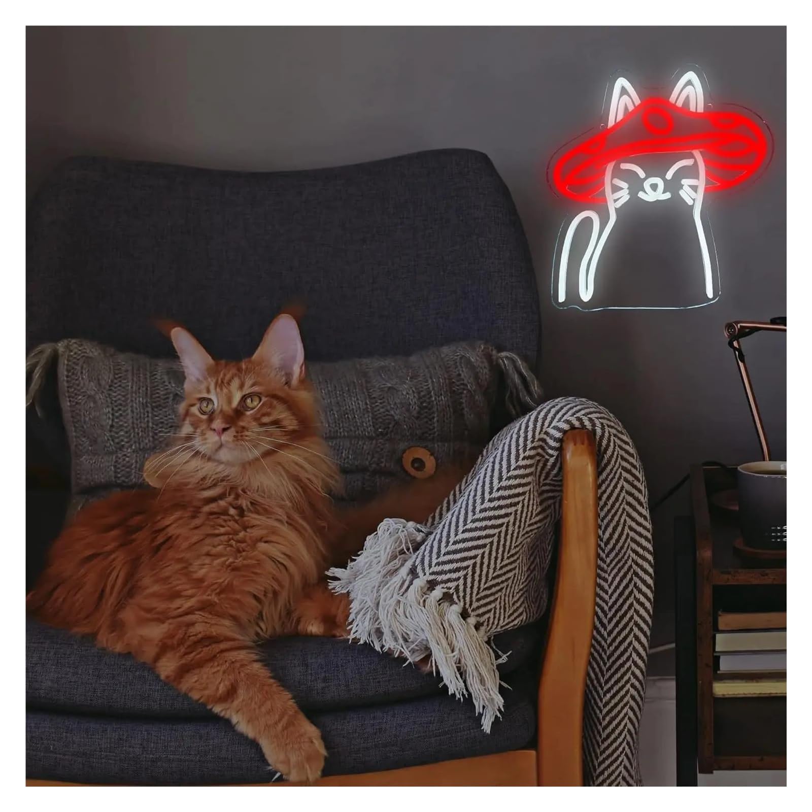 LED néon signe Panneau Néon Led En Forme De Champignon Et De Chat, Alimenté Par USB, Lumière À Intensité Variable, Pour Salle De Jeux, Bar, Décor Mural De Fête 31cm×34cm