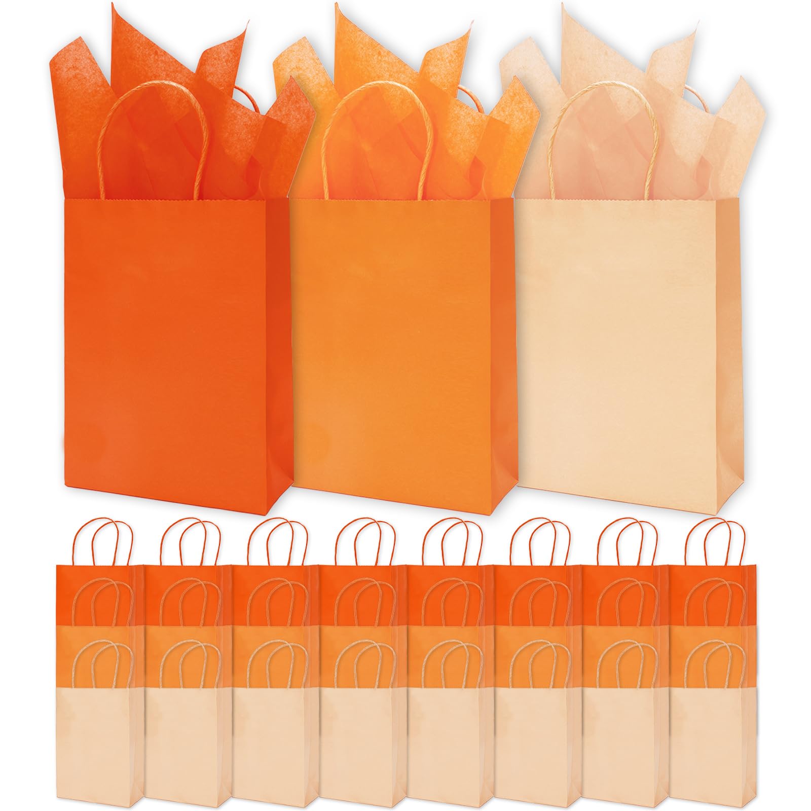 Whaline Fall Orange Party Favor Bags 24Pcs Paper Gift Bags with Handles Grocery Shopping Treat Bags 30Pcs Wrapping Packaging Tissue Papers for DIY Art
