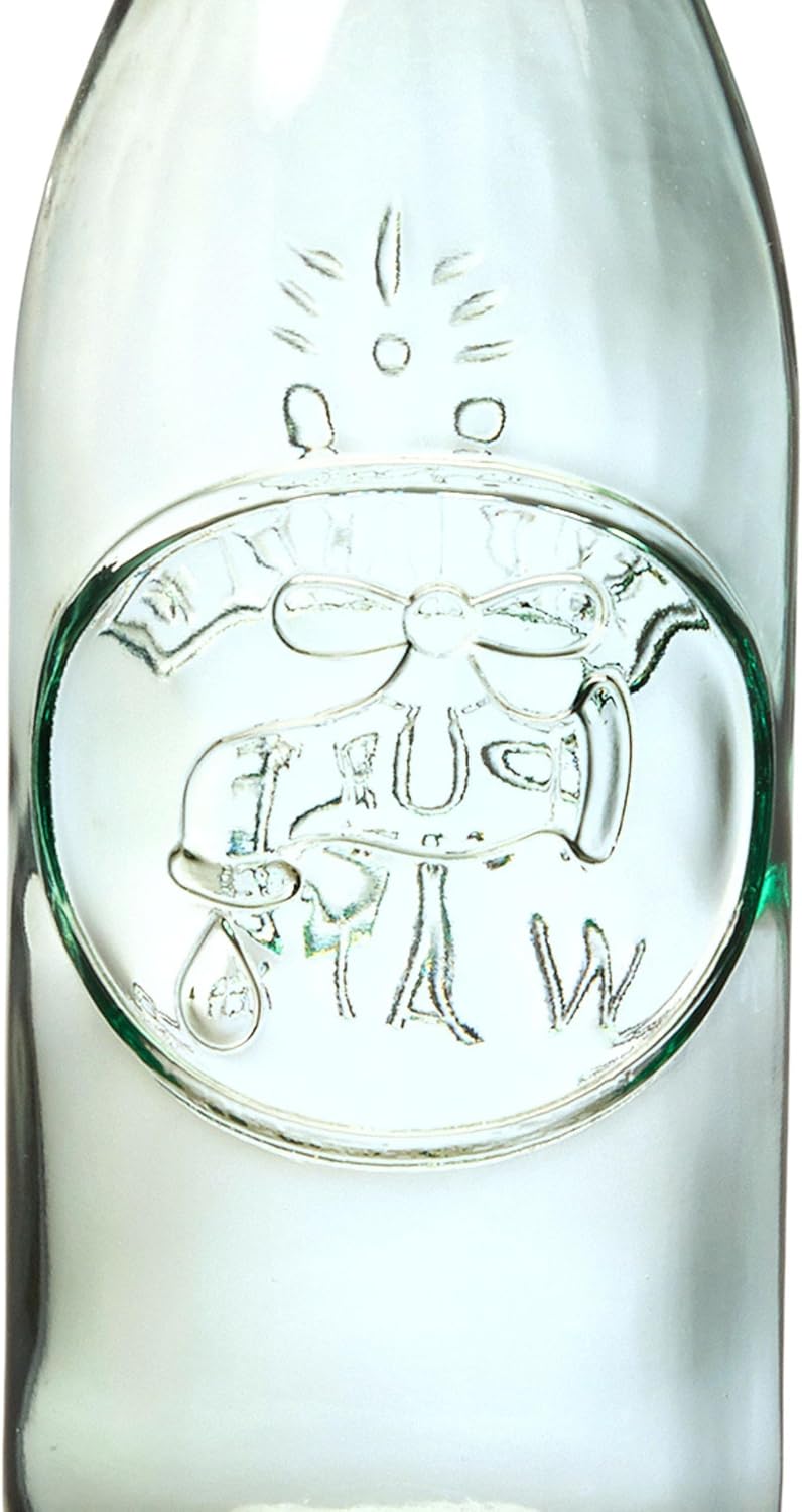10 Strawberry Street Glass Water Bottles with Swing Top Lid, 34 oz Clear Embossed Bottle, Hermetic Airtight Seal, Made in Italy, Set of 6