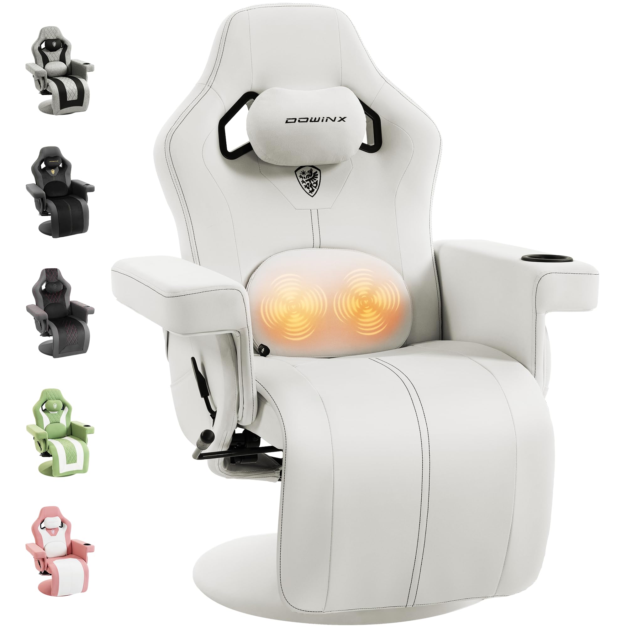 Dowinx Relaxsessel Gaming Sessel mit Shiatsu Massagefunktion, Fernsehsessel mit Liegefunktion 90°–135° und Fußstütze, 360° drehbarer Gaming Stuhl ohne Rollen, Getränkehalter, Seitentaschen