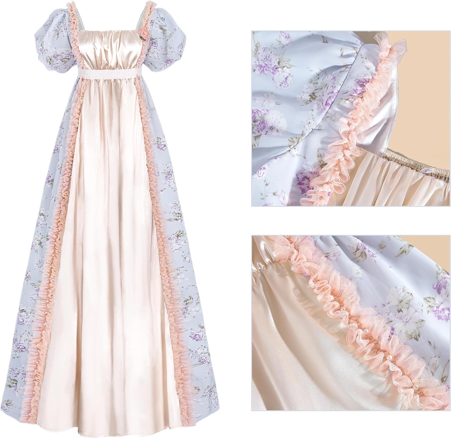CR ROLECOS Women's Regency Dress Regency Empire Waist Costume Victorian Luxurious Satin Dresses - Image 3