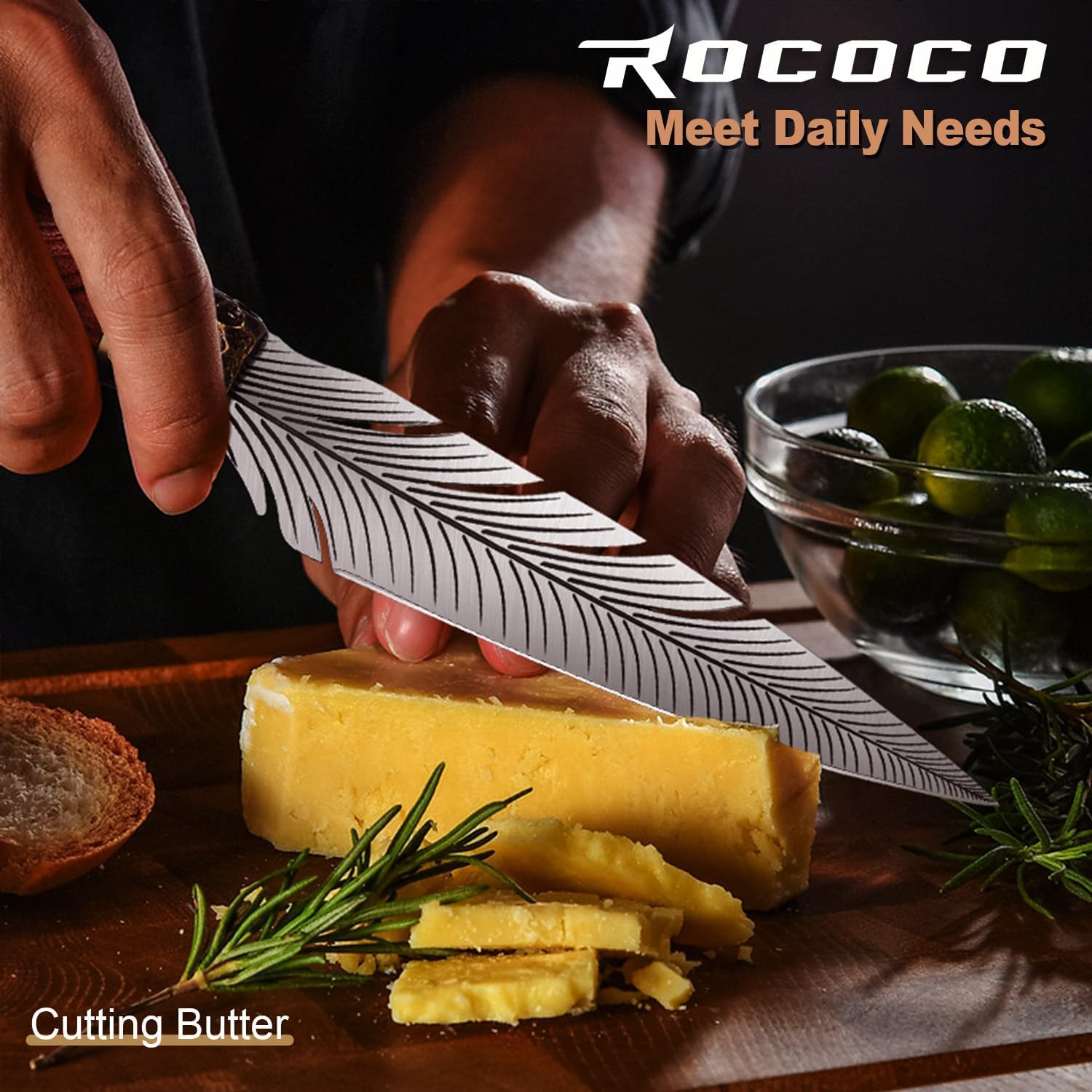 ROCOCO Feather Viking Knife Japanese Forged in Fire Boning Knife Fancy Kitchen Cleaver with Sheath Outdoor Camping BBQ Collection Birthday Thanksgiving Christmas Father Mother Gift 7"