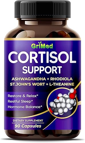 GriMed Ashwagandha Rhodiola 14,150 mg - x 10 potencia con hierba de San Juan, L-teanina - Restaura y relaja, sueño reparador - Fabricado y probado