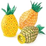 Pubialo No Stuffing 3pc Squeaky Dog Toys 2 in 1 Interactive Plush Dog Toy Pineapple Shaped Rip&Reveal Toy for Boredom- Perfect for Chew&Fetch Play