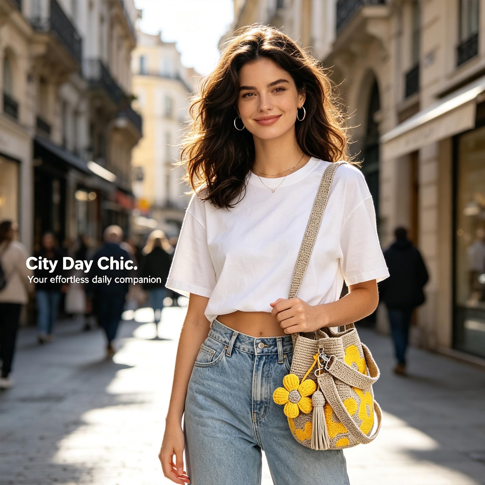Bolso Crochet Mujer - Bolso Tote de Flores Tejido a Mano - Bolso Mujer Verano - Bolso de Playa Mujer para Vacaciones Viajes y Picnic