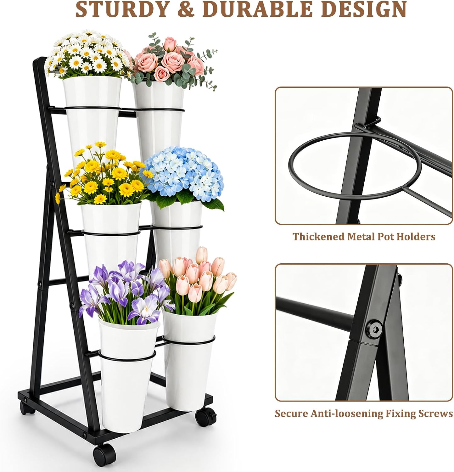 Bloom Bar, Flower Car Display Stand with 6 Buckets and Wheels image 5
