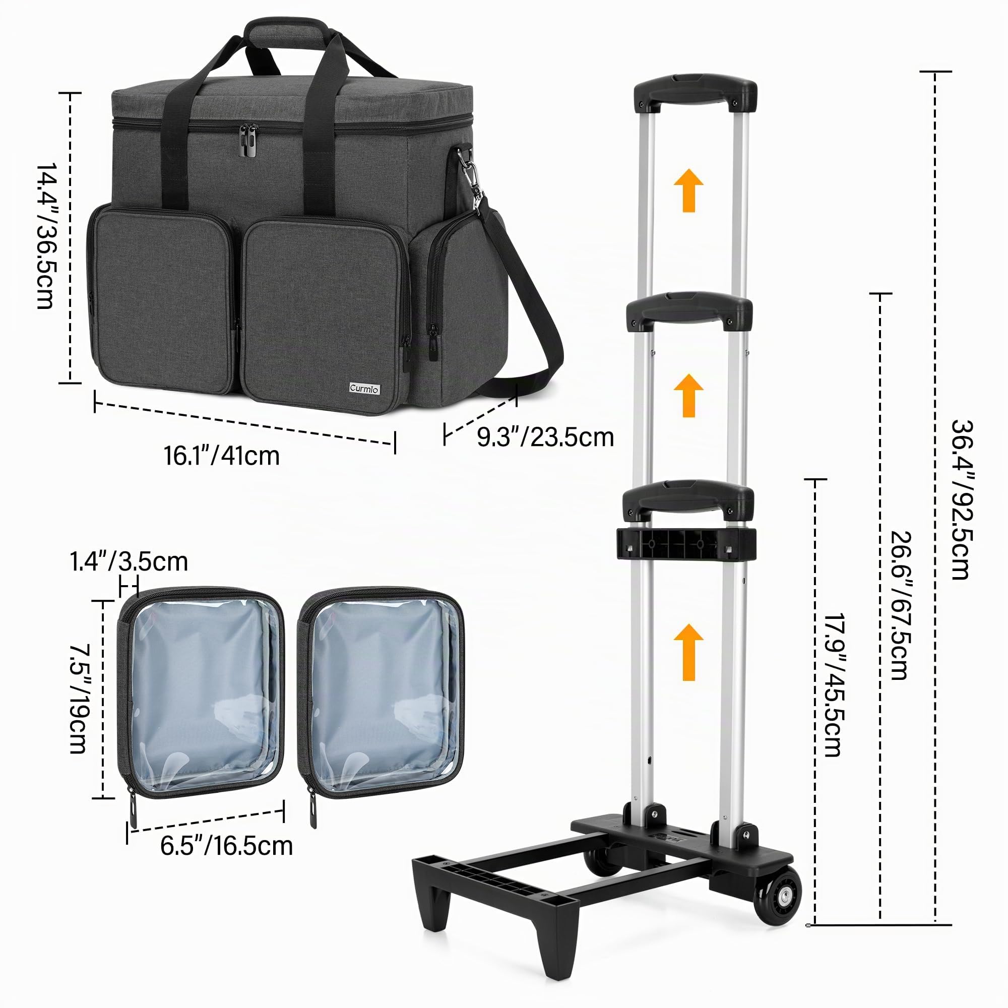 CURMIO Borsa da Lavoro per Insegnanti con Rotelle, Trolley per PC Portatili Fino a 15,6", Borsa Trolley Insegnante per Materiale didattico, da Uufficio, l'artigianato o Scrapbooking, Nero