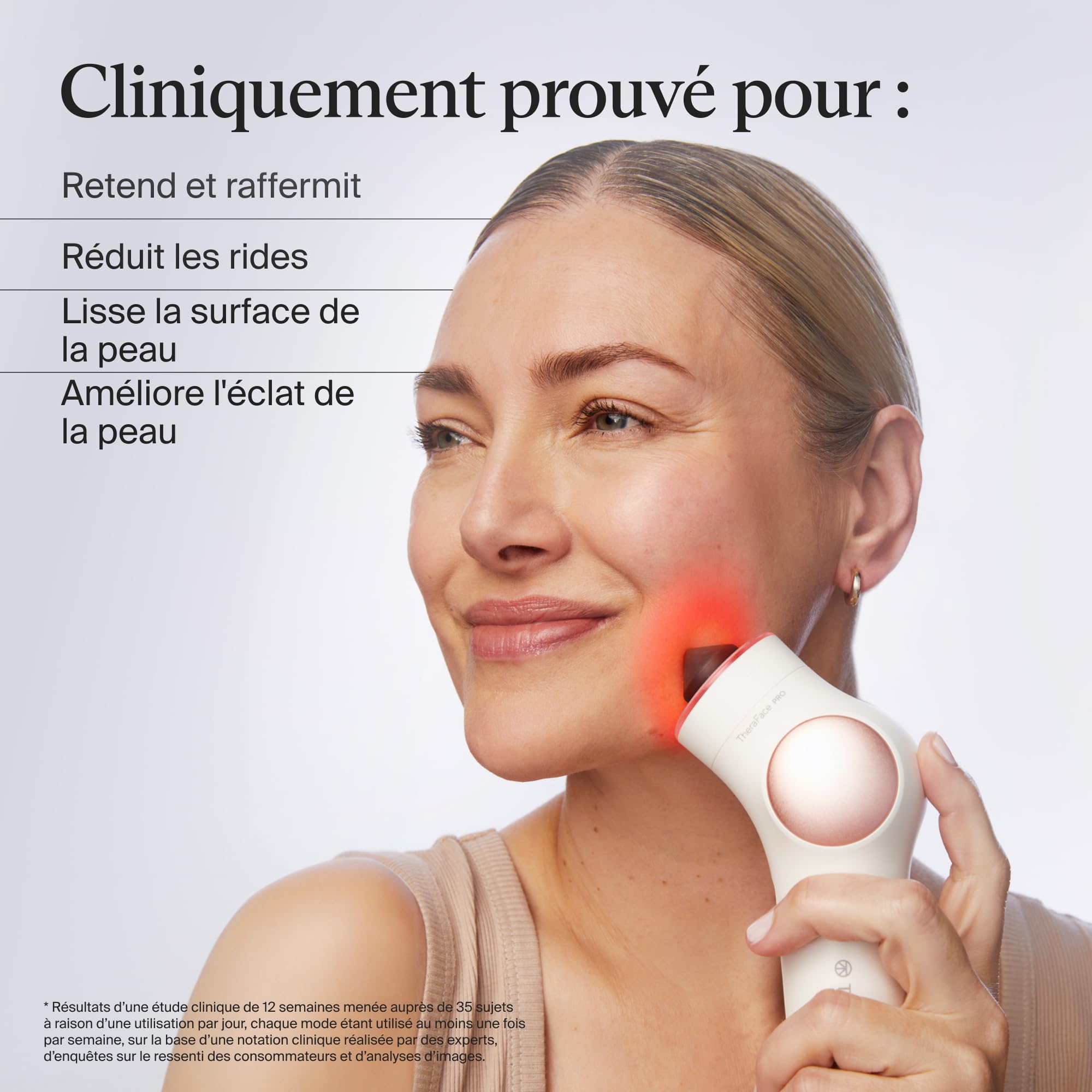 TheraFace PRO - Appareil de massage facial portable - Thérapie électrique pour le visage et les soins de la peau - Traitement 8 en 1 avec anneaux de thérapie par microcourant et lumière LED - Blanc