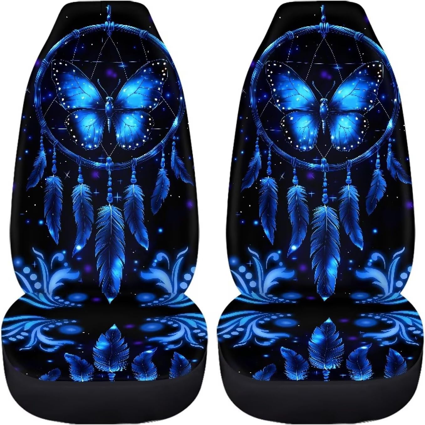 Blue Butterfly Dream Catcher Car Seat Covers,2 Pack Front Seats Premium Automotive Bucket Seat Covers,Universal Auto Front Seats Protector Fits for Car,SUV Sedan,Truck