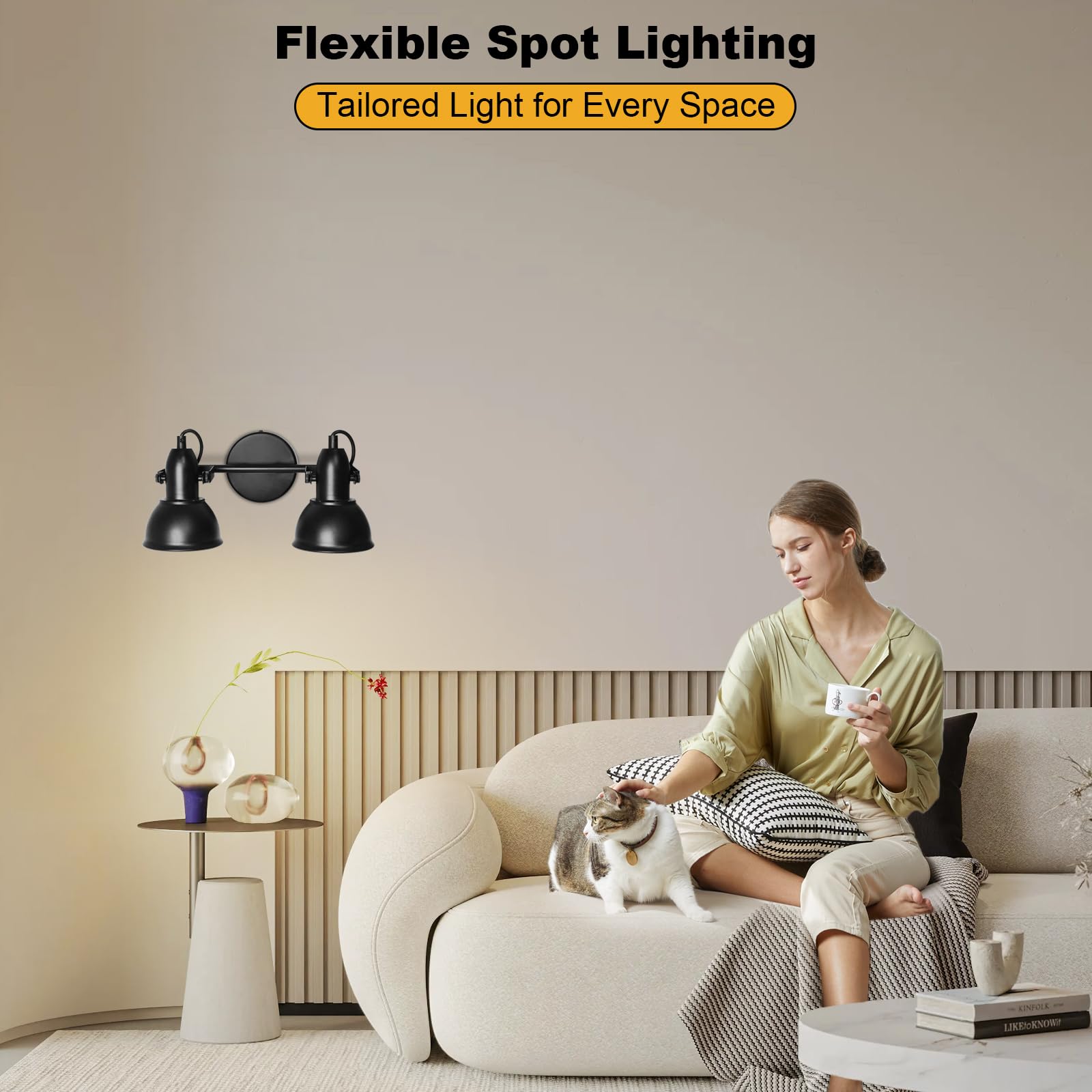 Unikcst 2 Way Spot Light Fittings for Ceilings Adjustable Black Wall Spotlights with E27 Base Kitchen Spot Lights Vintage Ceiling Light Bar for Indoor Hallway Lounge Office No Bulbs - Image 3