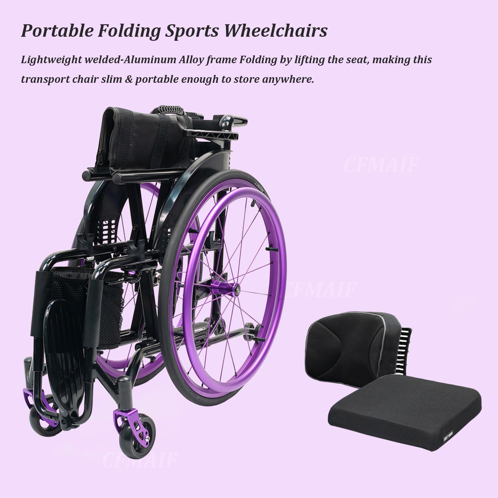 Lekki aluminiowy sportowy wózek inwalidzki, składany wózek inwalidzki dla dorosłych z tylnymi kołami szybkiego zwalniania, mały, kompaktowy wózek inwalidzki (siedzenie 38 cm, niebieski)