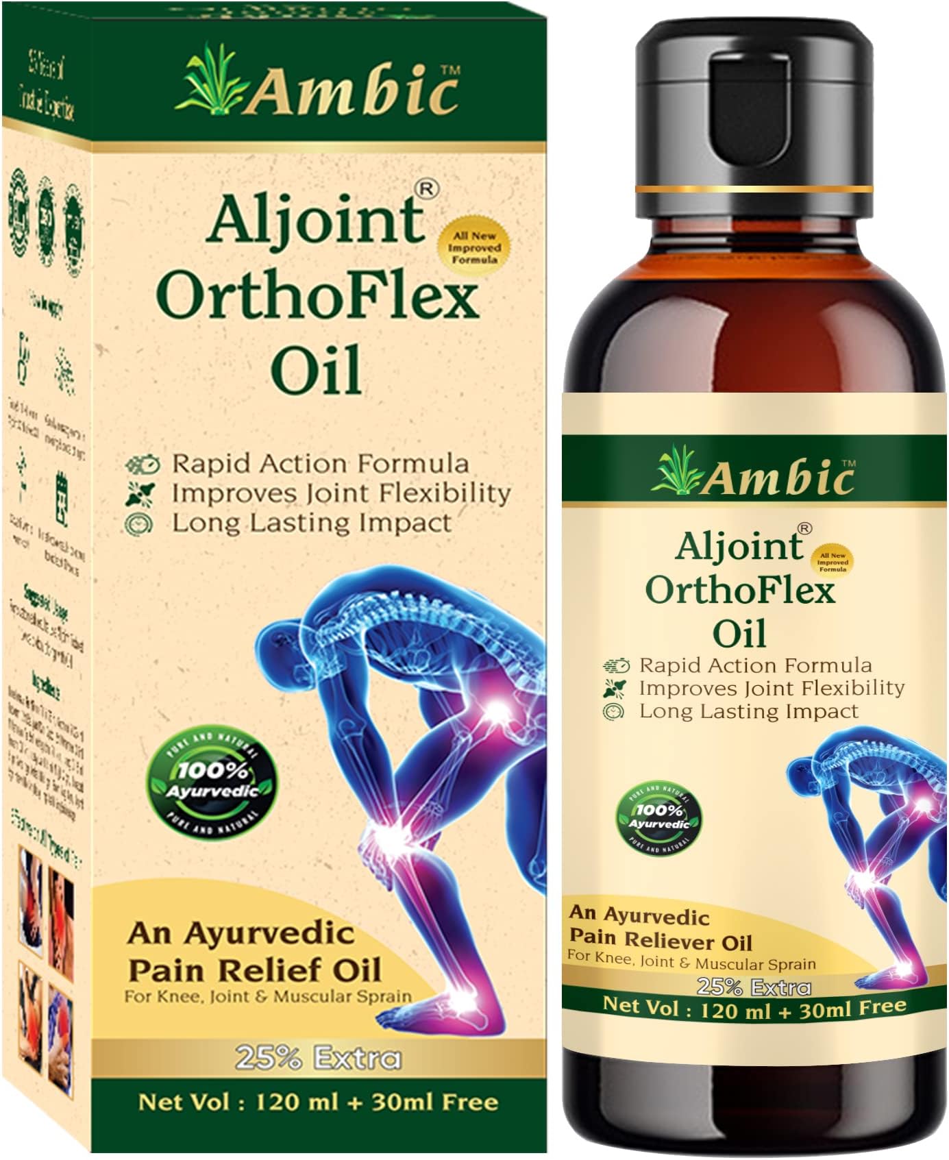 Aljoint Pain Relief Oils - Ortho Flex 120ml+30ml Extra Joint Pain Relief Oil, Advanced Ayurvedic Medicine with Boswellia Serrata, Nirgundi for Joint Pain Relief & Knee Pain Relief Oil
