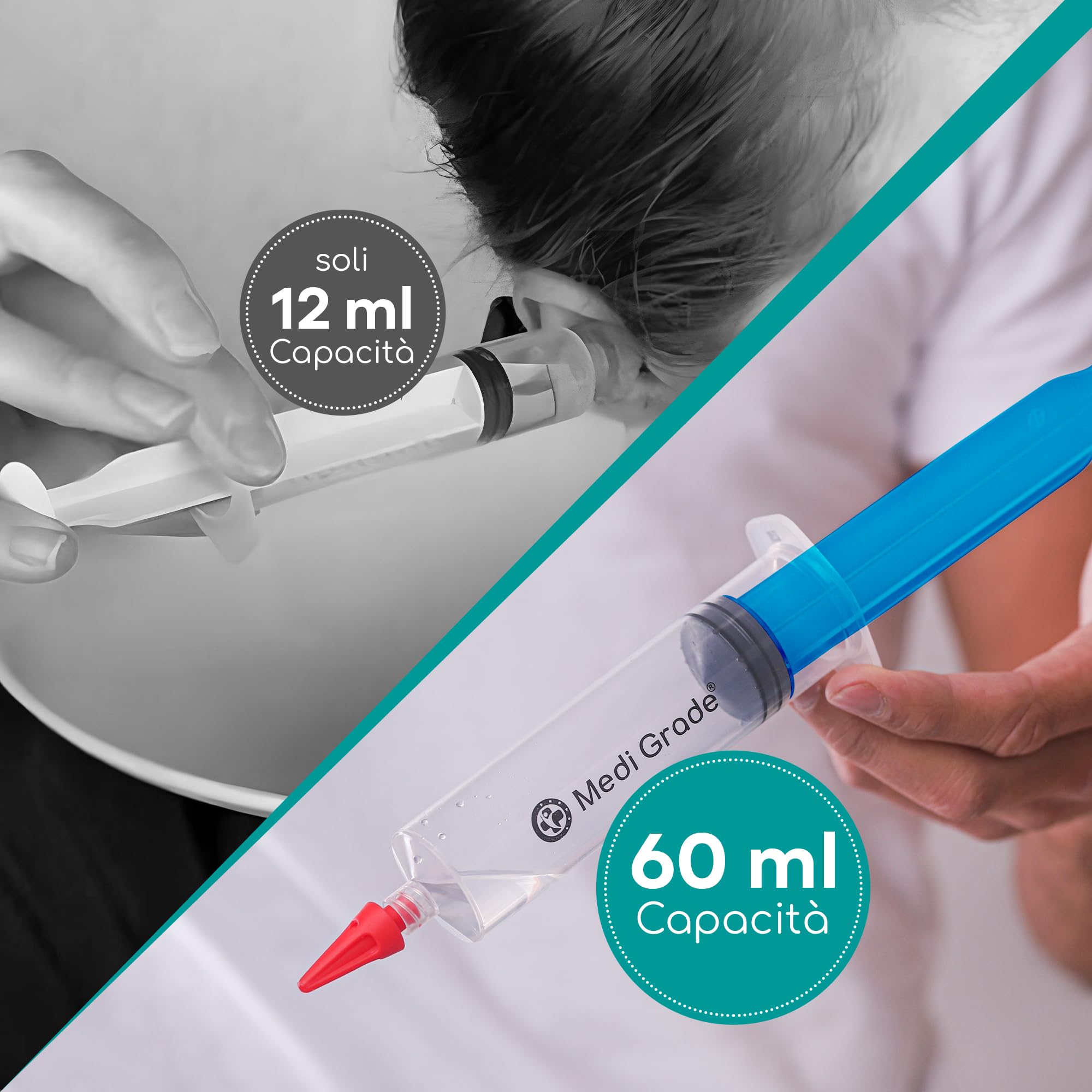 Kit Pulisci Orecchie – Pulizia Orecchie e Rimozione Cerume by Medi Grade – Kit per Pulire Orecchie con Siringa Orecchie da 60 ml con 3 Punte Quad-Stream