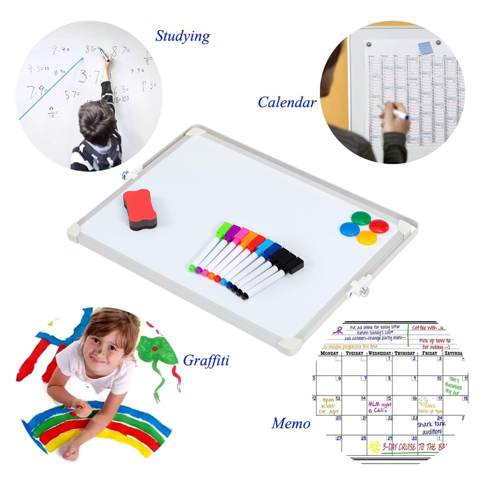 DOEWORKS Magnetisches Whiteboard 40 x 30cm, A3 Doppelseitig Trocken Abwischbares Whiteboard für den Schreibtisch, Magnettafel mit Ständer für Zuhause Schule Büro