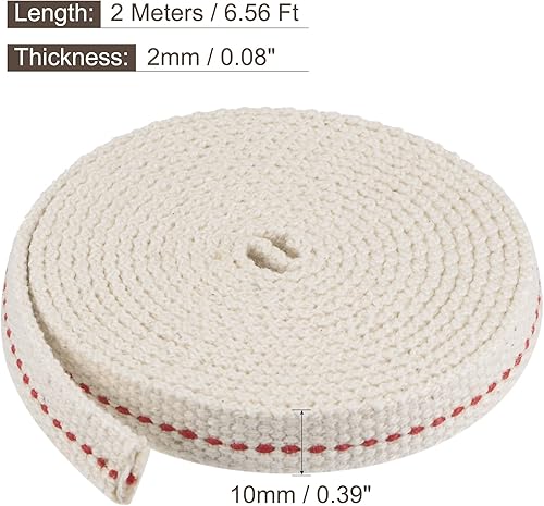Miniatura 2 de MECCANIXITY Mecha de lámpara de aceite de 0.394 in de ancho plano 32 pies de algodón con puntada roja para iluminación de quemador de queroseno