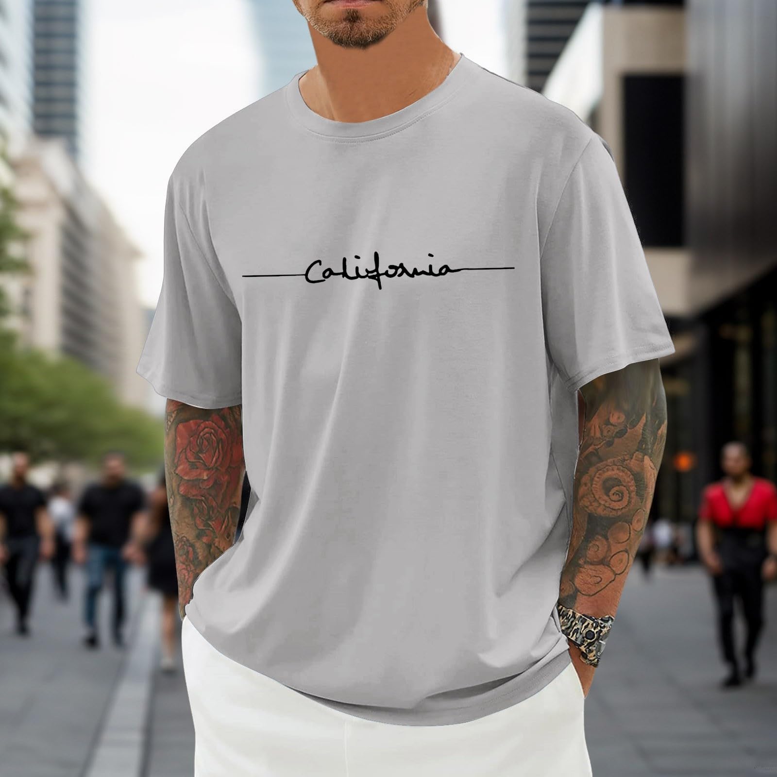 T-Shirt Homme, Oversize pour, D'Été À Col Ras du Cou Et Manches Courtes avec Imprimé Urbain, Chemises Basiques pour Hommes, Chemises Amples Et Décontractées, Chemises De, Idéal pour Les Weekends