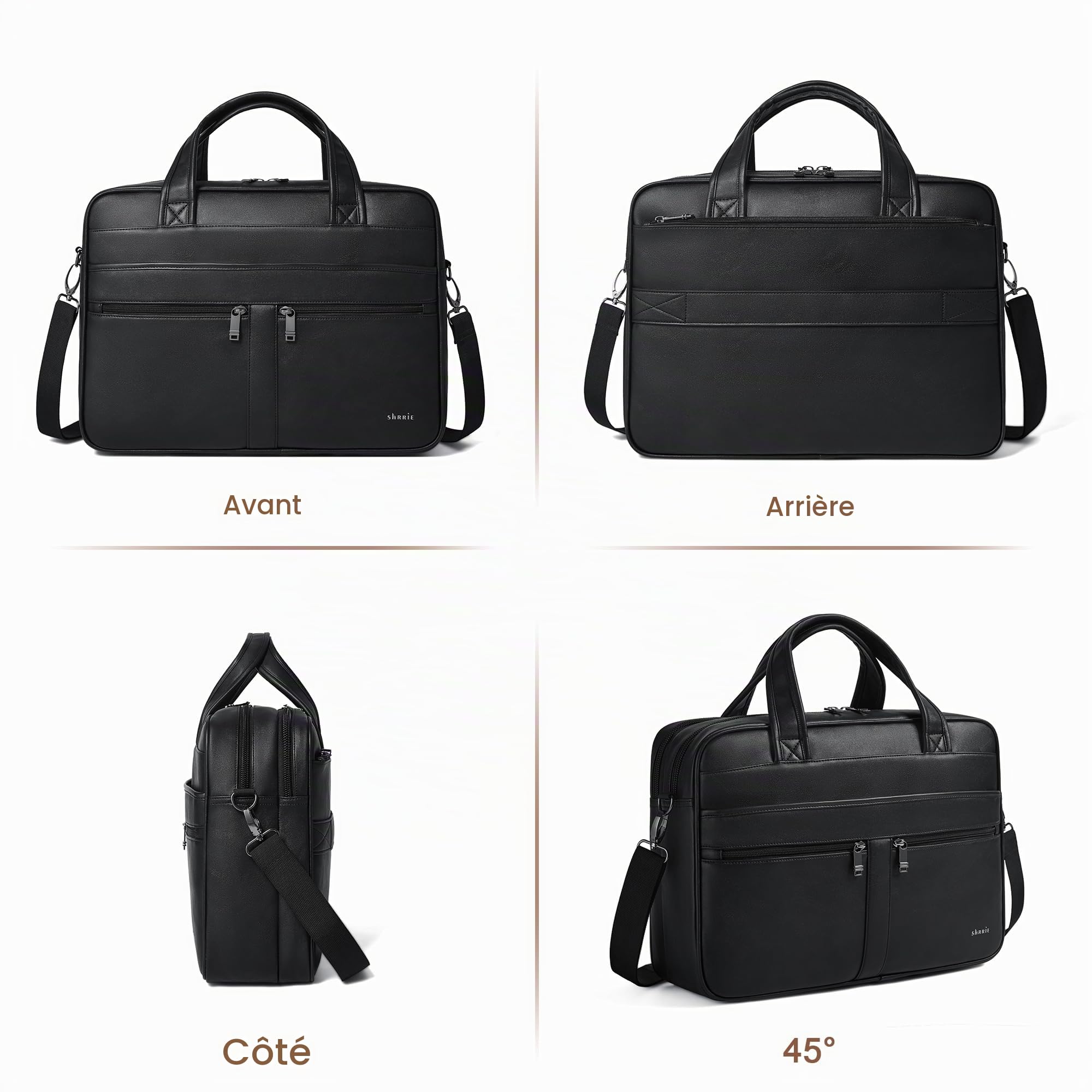 Shrrie Sac à messager en cuir pour homme et femme, sac pour ordinateur portable de 16 pouces, mallette rétro en cuir résistant à l'eau pour homme d'affaires travail