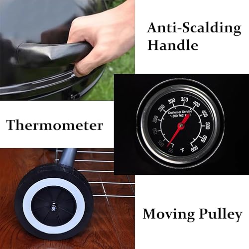 Miniatura 4 de Parrilla de carbón portátil de 22.5 pulgadas con ruedas, parrilla negra para barbacoa al aire libre - Ahumador de parrilla 2 en 1 con tapa esmaltada