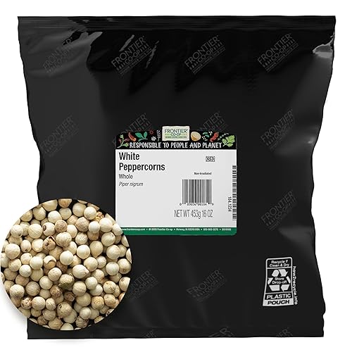 Frontier Hierbas blancas enteras a granel, granos de pimienta, 1 libra