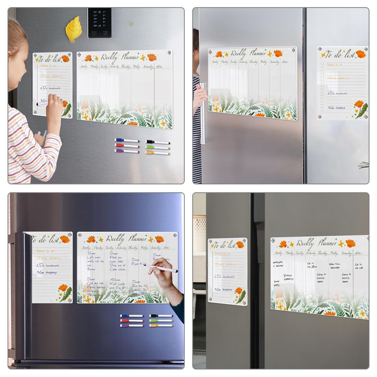 MAGICLULU Lavagna Acrilica Cancellabile a Secco Trasparente A3+a4 8 Pezzi Magneti, Calendario Magnetico per Frigorifero, Organizer per Pianificazione Mensile e Promemoria Riutilizzabile