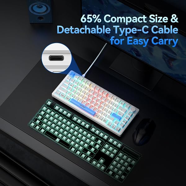 TECKNET Wired Gaming Keyboard, RGB Backlit Keyboards with Gasket Structure, USB C Mechanical Keyboard has 20 Lighting Effects & Multimedia Control Knob, Computer Keyboards for PC Laptop Mac Gamer - 5