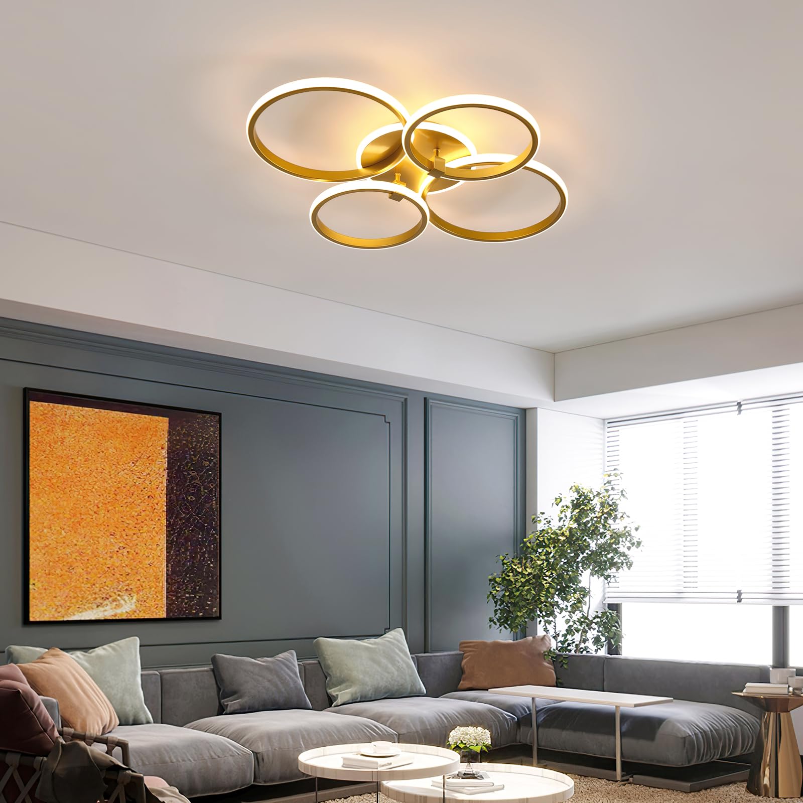 DELIPOP Plafoniera LED Dimmerabile 39W con Memoria e Telecomando, Oro | Lampada da Soffitto per Soggiorno Camera da Letto Sala da Pranzo Cucina