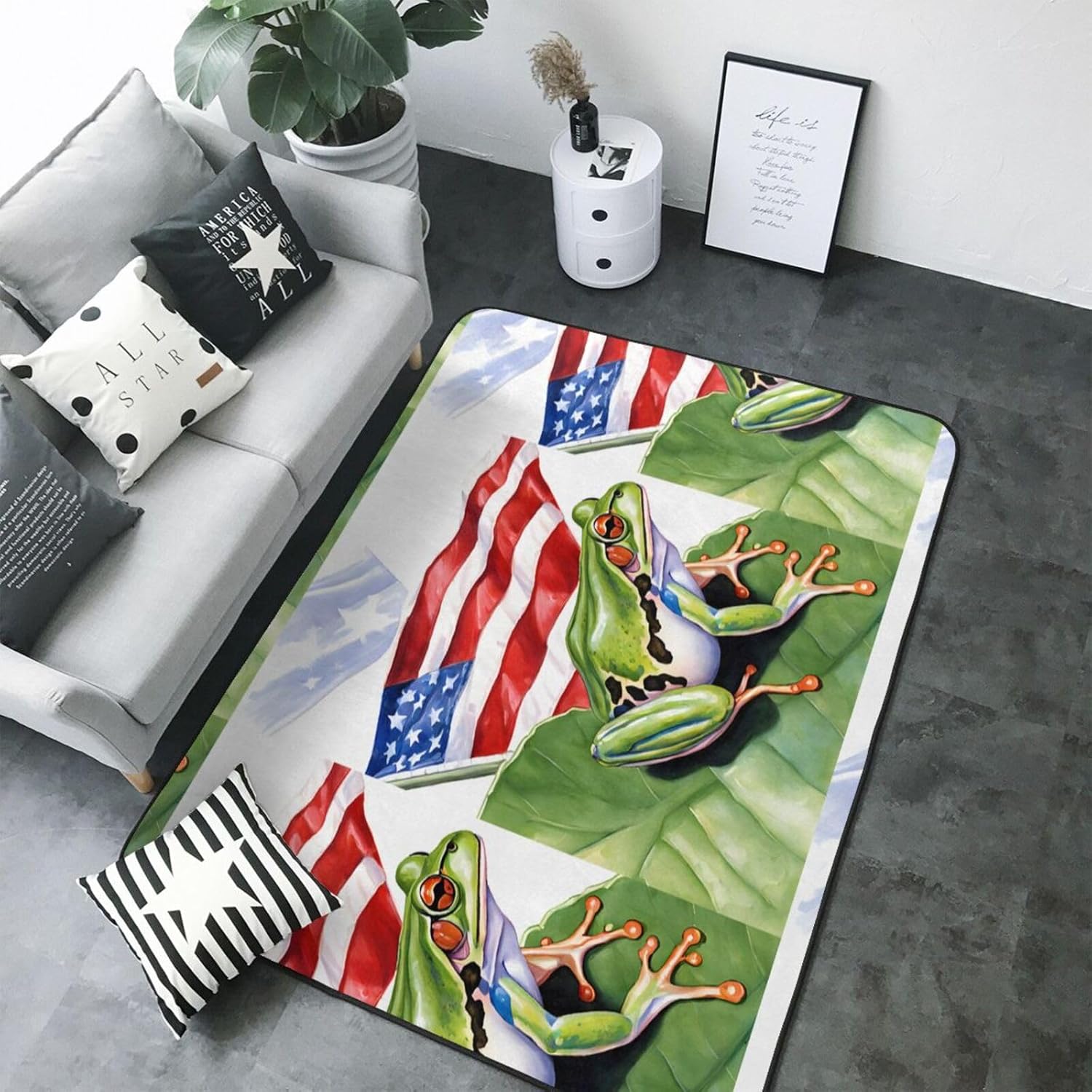 Flannel Non-Slip (Puerto Rico Flag Frog Palm Trees) Rug Pad 80×50in Soft Washable Protective for Hardwood Floors Bedroom Bathroom Living Room