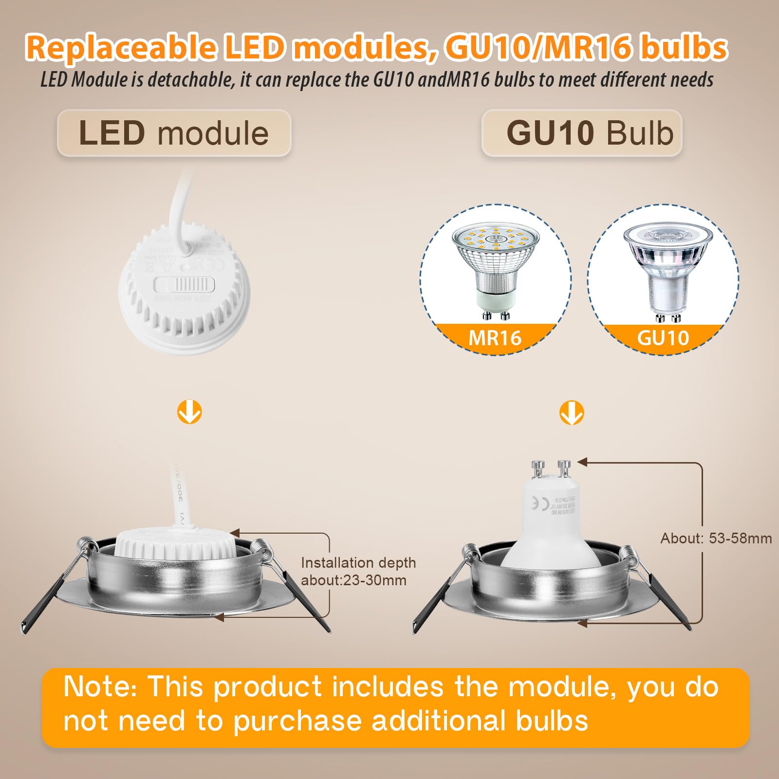 GeyouLux LED Einbaustrahler 230V Dimmbar 68mm 6W IP44 45° Schwenkbar 3000K Warmweiß 6er Set