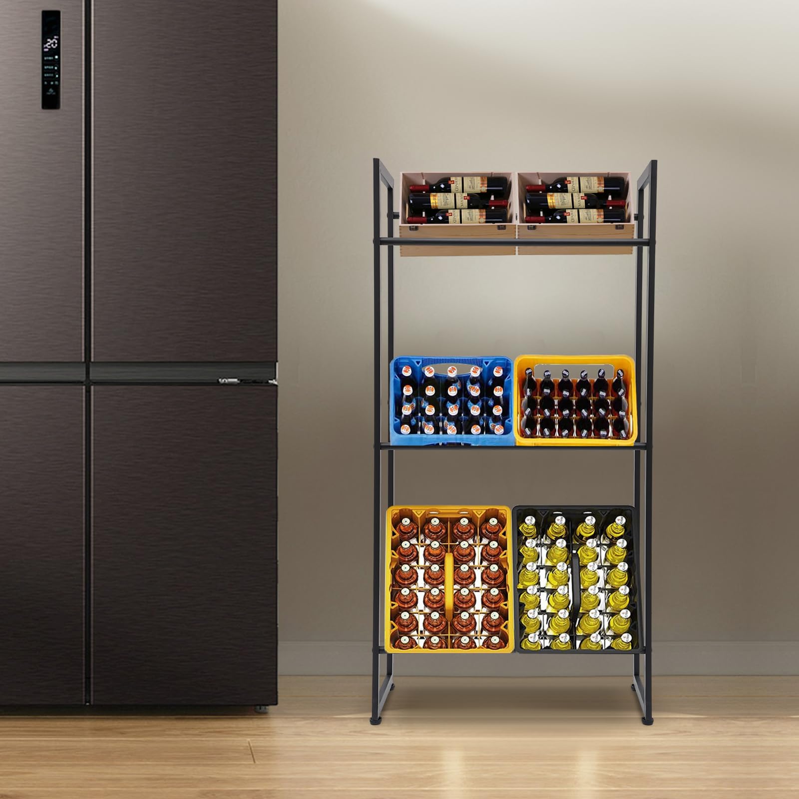 Estantería para cajas de bebidas, 3 niveles, soporte para cajas de bebidas, estante rectangular para organizar bebidas, latas, frutas, cerveza