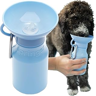 Springer Dog Water Bottle | Portable Travel Water Bottle Dispenser For Dogs - As Seen on Shark Tank | Patented, Leak-Proof Bottles Fill Bowl With Water - Ideal for Walking | BPA-Free 15oz Blue