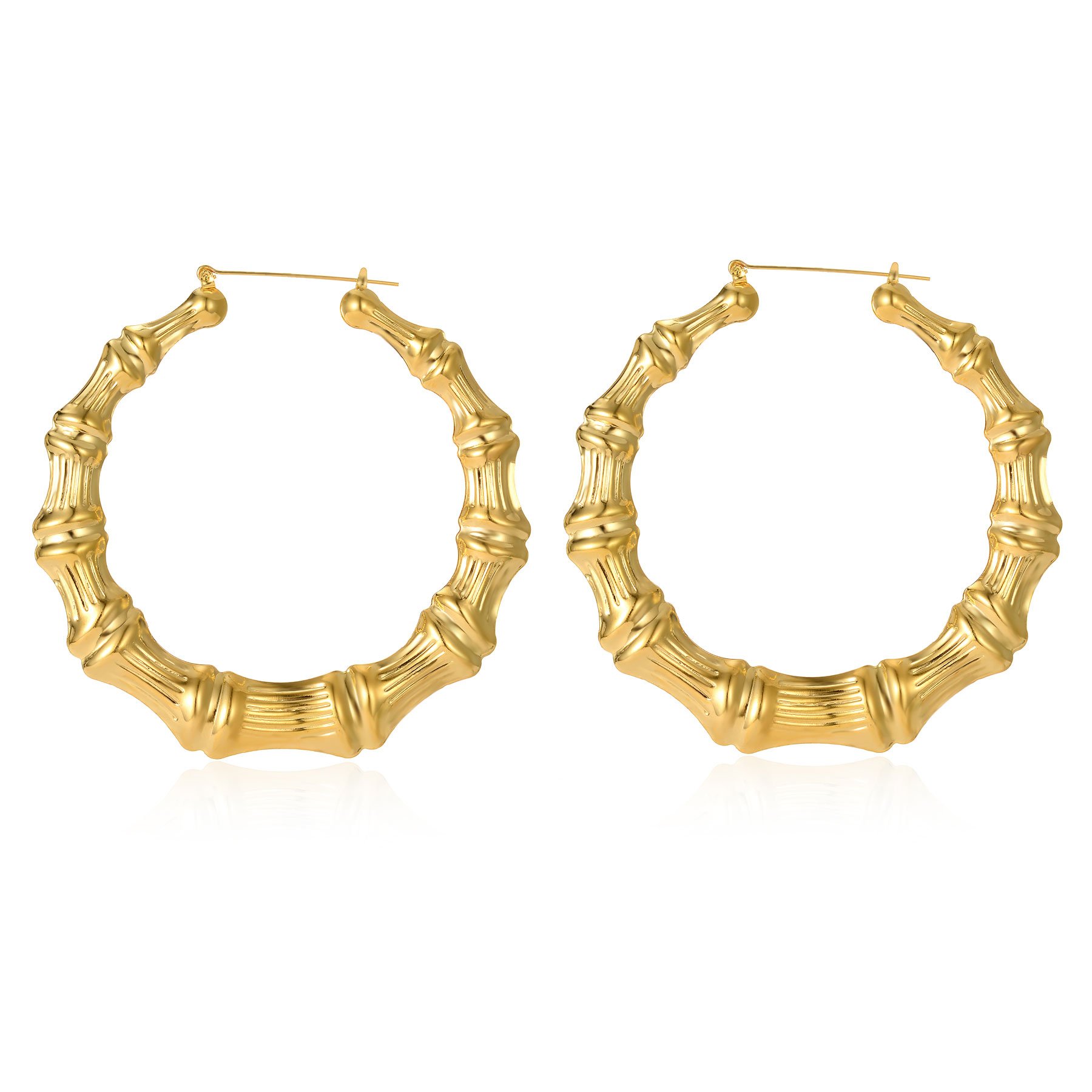 Large Bamboo Hoop Earring Hollow Casting Hip-Hop Statement Jewelry for Women Goldtone Silvertone
