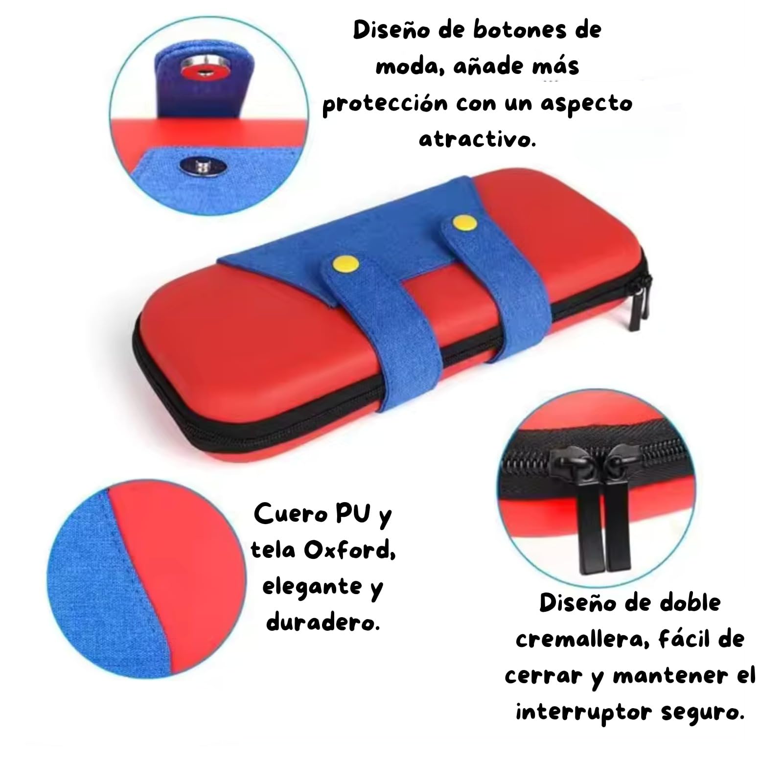 BLARO'S ORIGINAL | Funda Compatible con Nintendo Switch y OLED - Funda de Transporte para Consola y Accesorios - Estuche de Viaje con 10 Ranuras para Tarjetas de Juego - Rojo y Azul