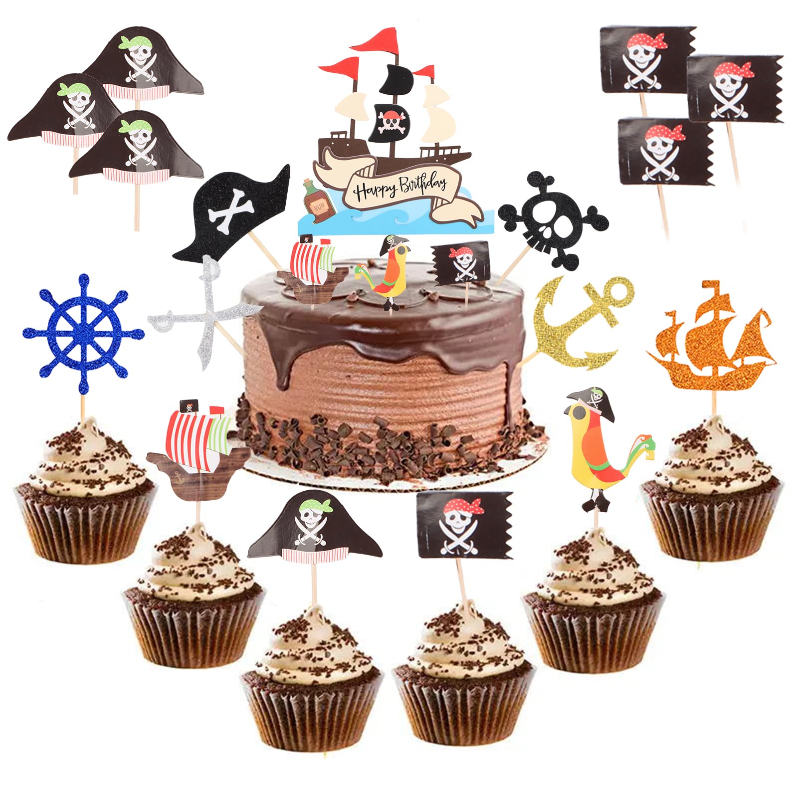 HCRXVV Piraten taartdecoratie, piratenfeest, kinderverjaardag, taarttopper, vlaggetjesslinger piratenschip, taartdecoratie, piratenstijl, muffindecoratie voor baby's, kinderen, jongens, Halloween HCRXVV Piraten taartdecoratie, piratenfeest, kinderverjaardag, taarttopper, vlaggetjesslinger piratenschip, taartdecoratie, piratenstijl, muffindecoratie voor baby's, kinderen, jongens, Halloween