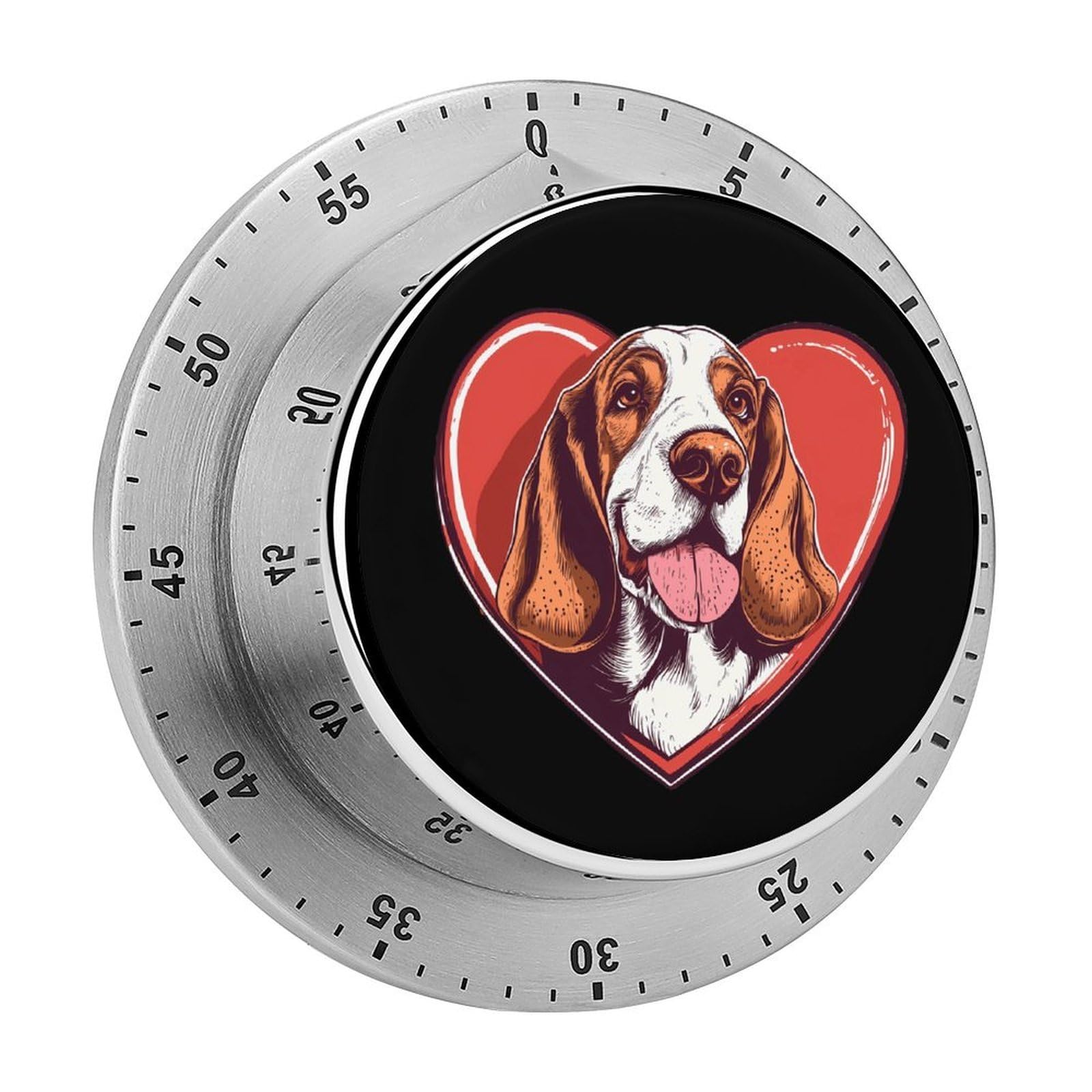 Basset Hound Heart Mechanical Timer with Alarm for Kitchen Cooking Productivity Stainless Steel Timers