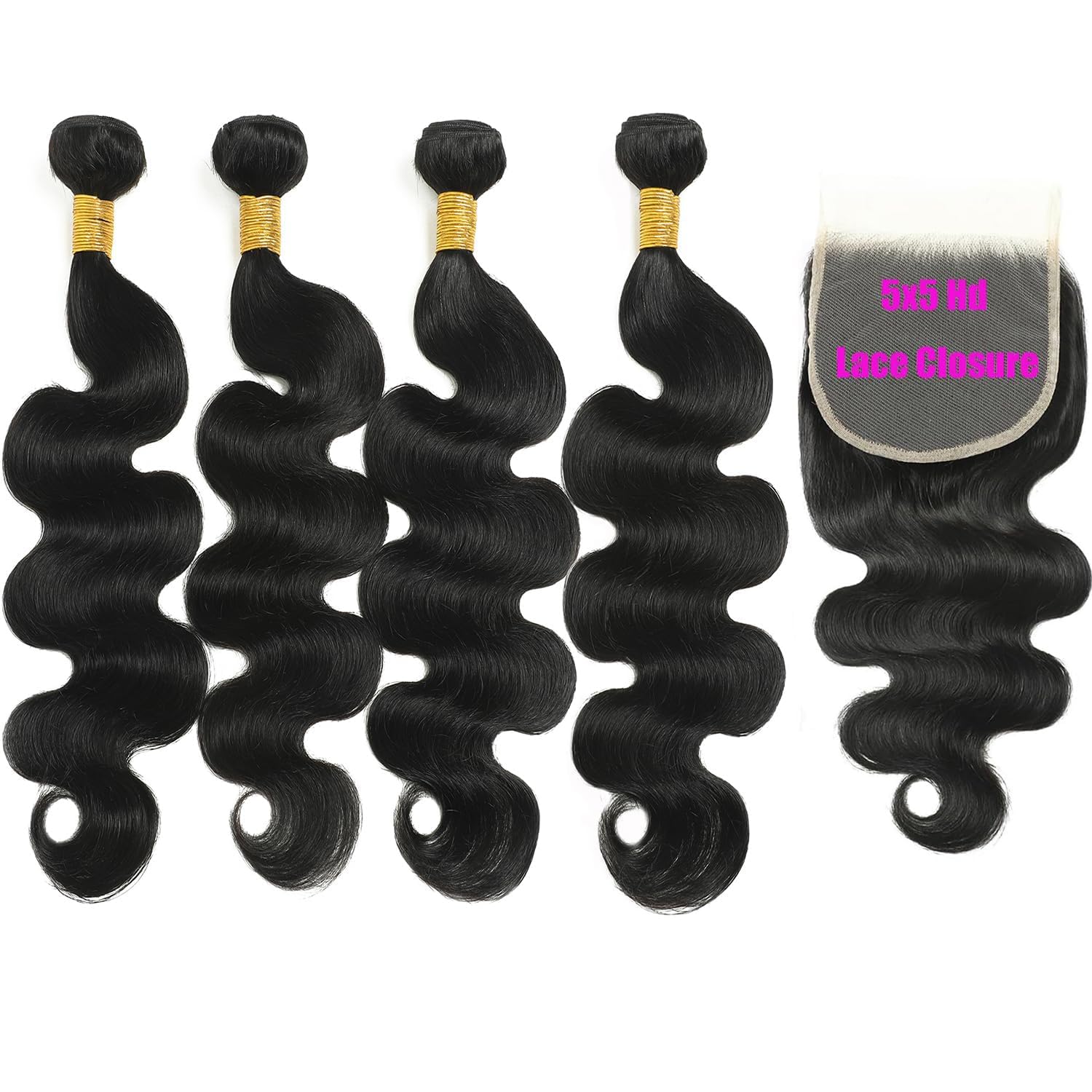 Human Hair Bundles With Closure Body Wave 4 Bundles Human Hair With Closure 12A Unprocessed Brazilian Virgin Hair Quick Weave Human Hair Extensions Free Part (20 22 22 24+20)