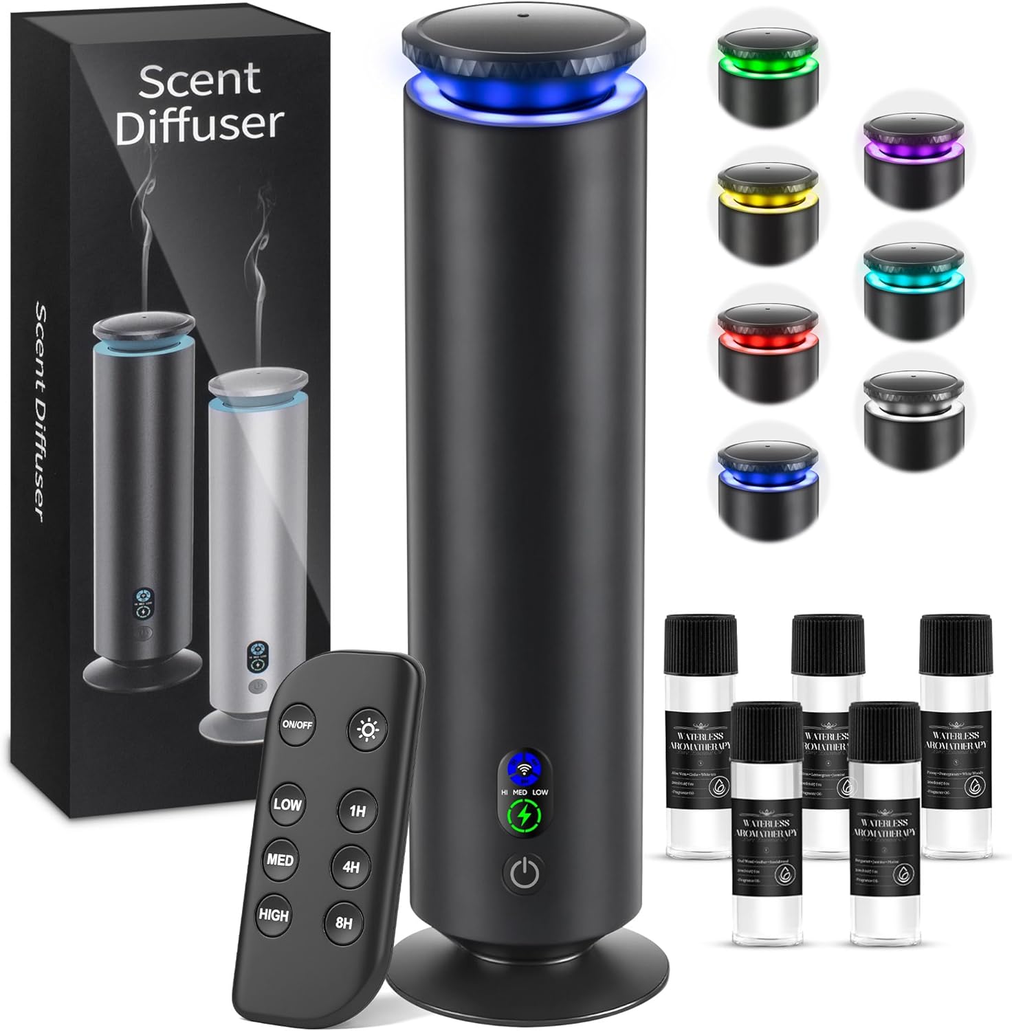 Hotel Scent Diffuser Starter Kit – 1000 Square Feet, 7 Ambient Light Settings, Includes 5 Essential Oils for Hotel Aromatherapy, Hotel Scent Diffuser,for Hotels, Homes, and Large Rooms, Black