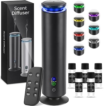 Hotel Scent Diffuser Starter Kit - 1000 Square Feet, 7 Ambient Light Settings, Includes 5 Essential Oils for Hotel Aromatherapy, Hotel Scent Diffuser,for Hotels, Homes, and Large Rooms,Black