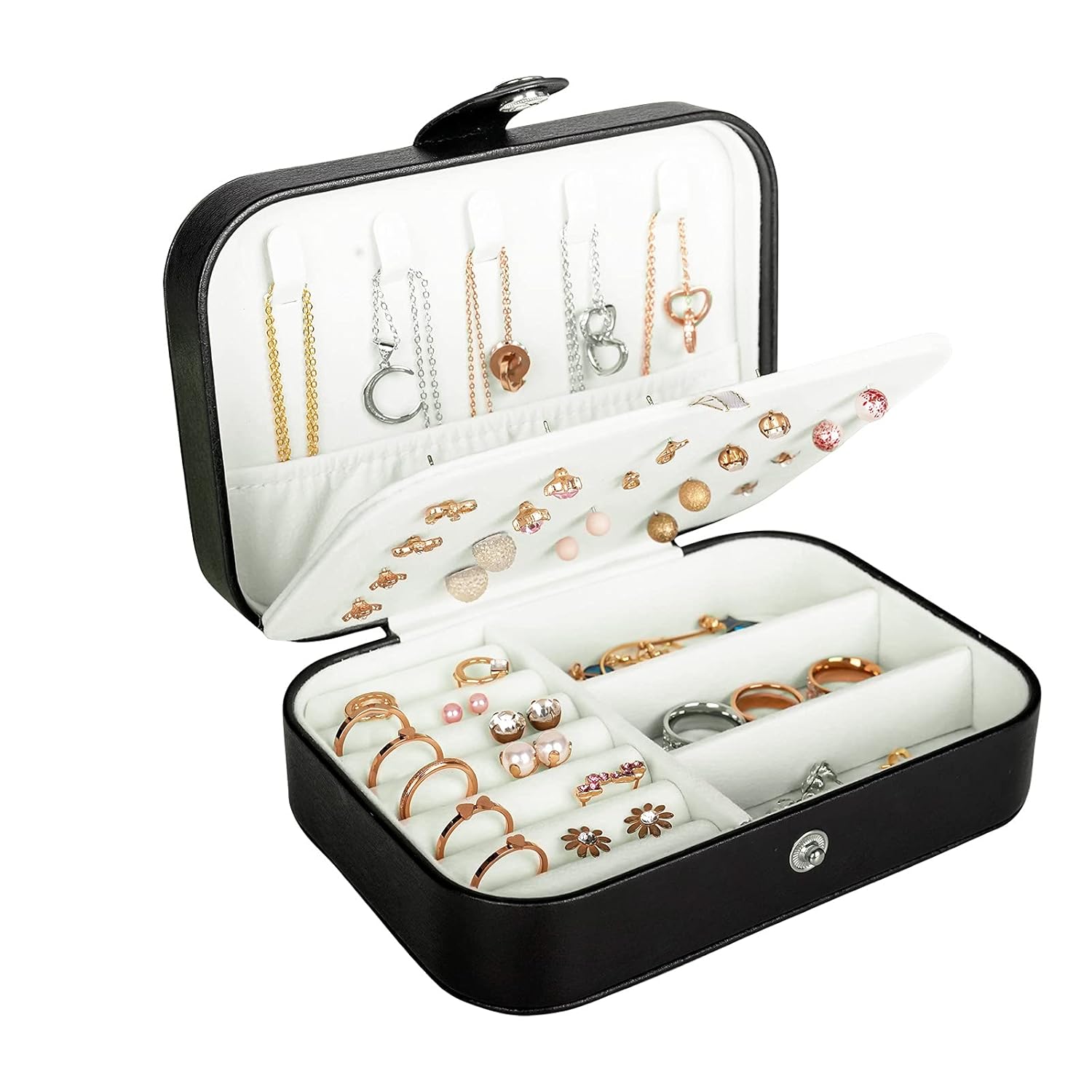 Hatori Travel Jewelry Box PU Leather Small Jewelry Organizer for Women Girls Portable Mini Travel Case Display Storage