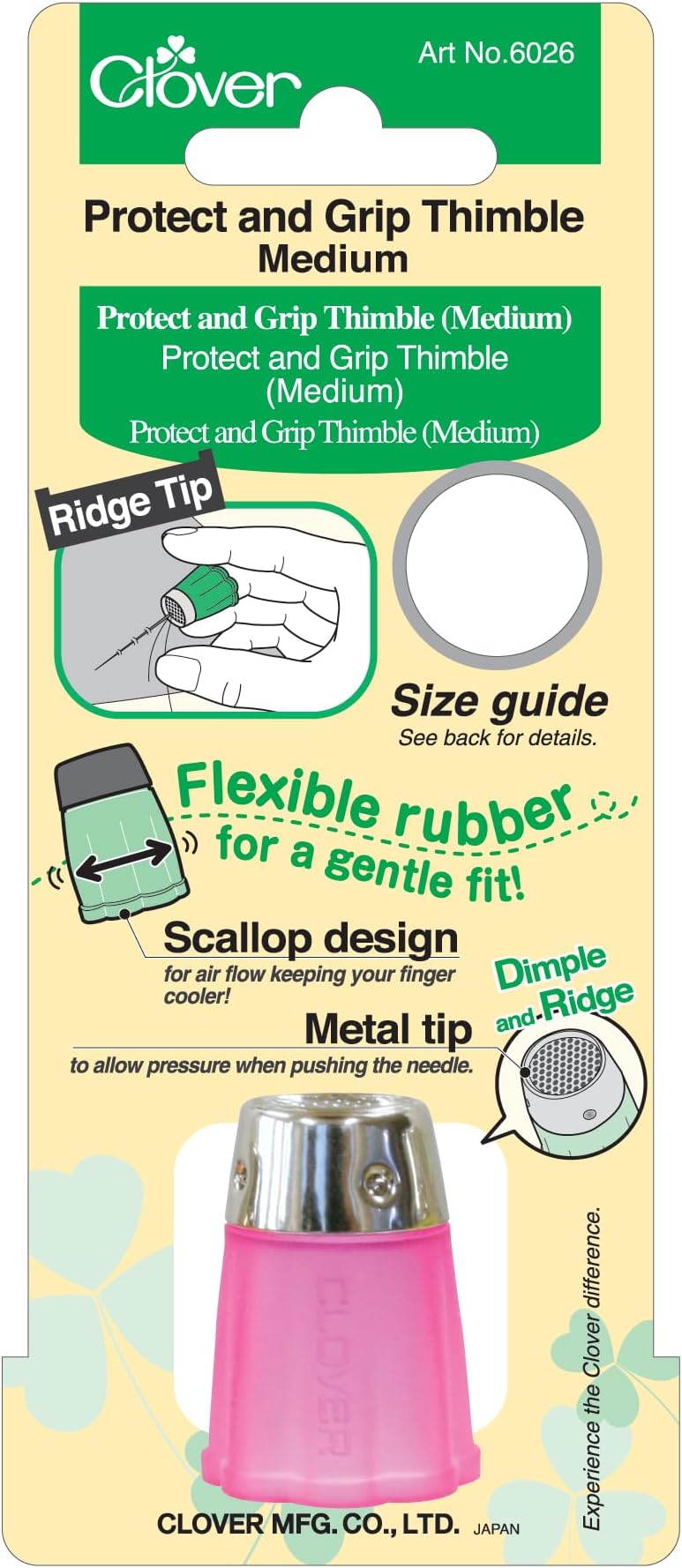 Clover Protect and Grip Thimble: Medium, Pink, 1