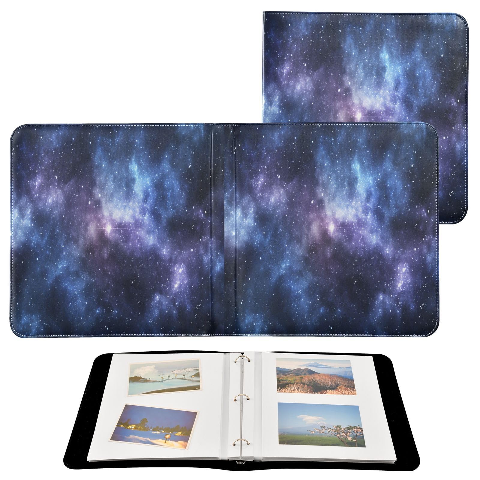 Kigai Galaxy Photo Album Self Adhesive Scrapbook Album Leather Cover DIY Picture Scrap Book with 20 Adhesive Sheets, 11.8x24x0.8 inch