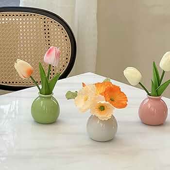 青緑色 陶器 一輪挿し 造花付き 一輪挿し 陶器 青磁 フラワーベース 陶器製 花器 花瓶 焼きもの
